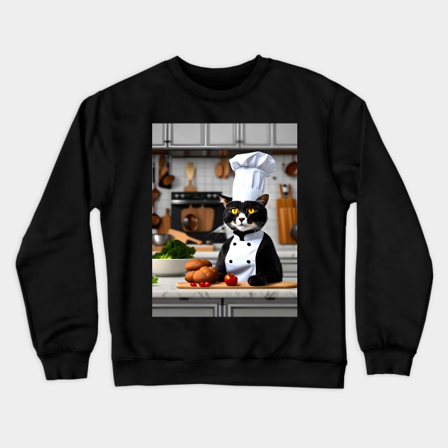 Chef Cat - Modern Digital Art Crewneck Sweatshirt by Ai-michiart